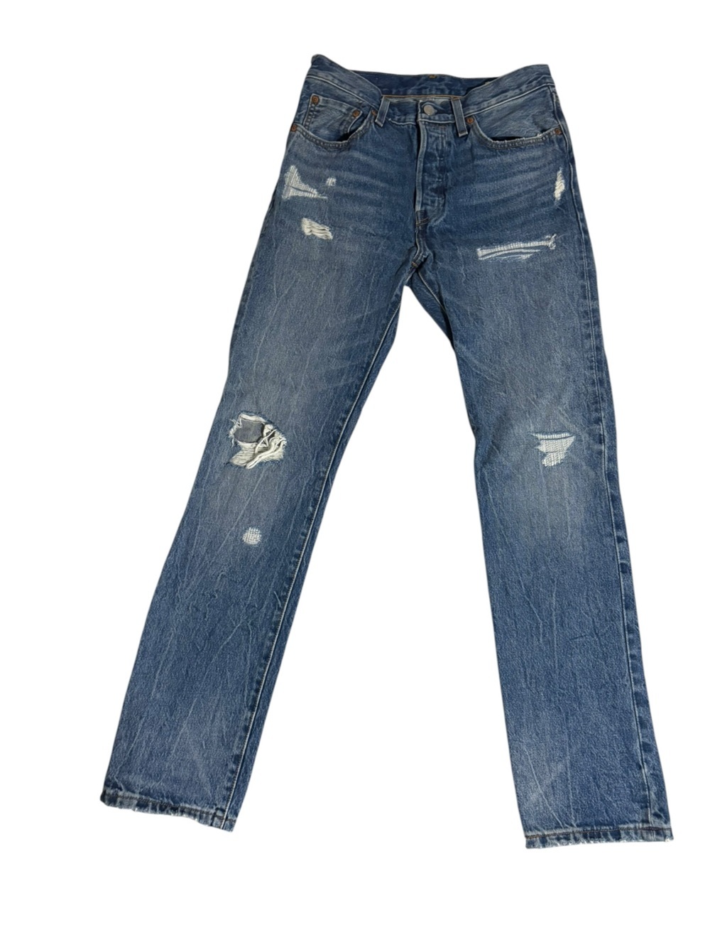 Levi’s 501 Anniversary Edition Distressed Straight Leg High Waist Jeans Denim